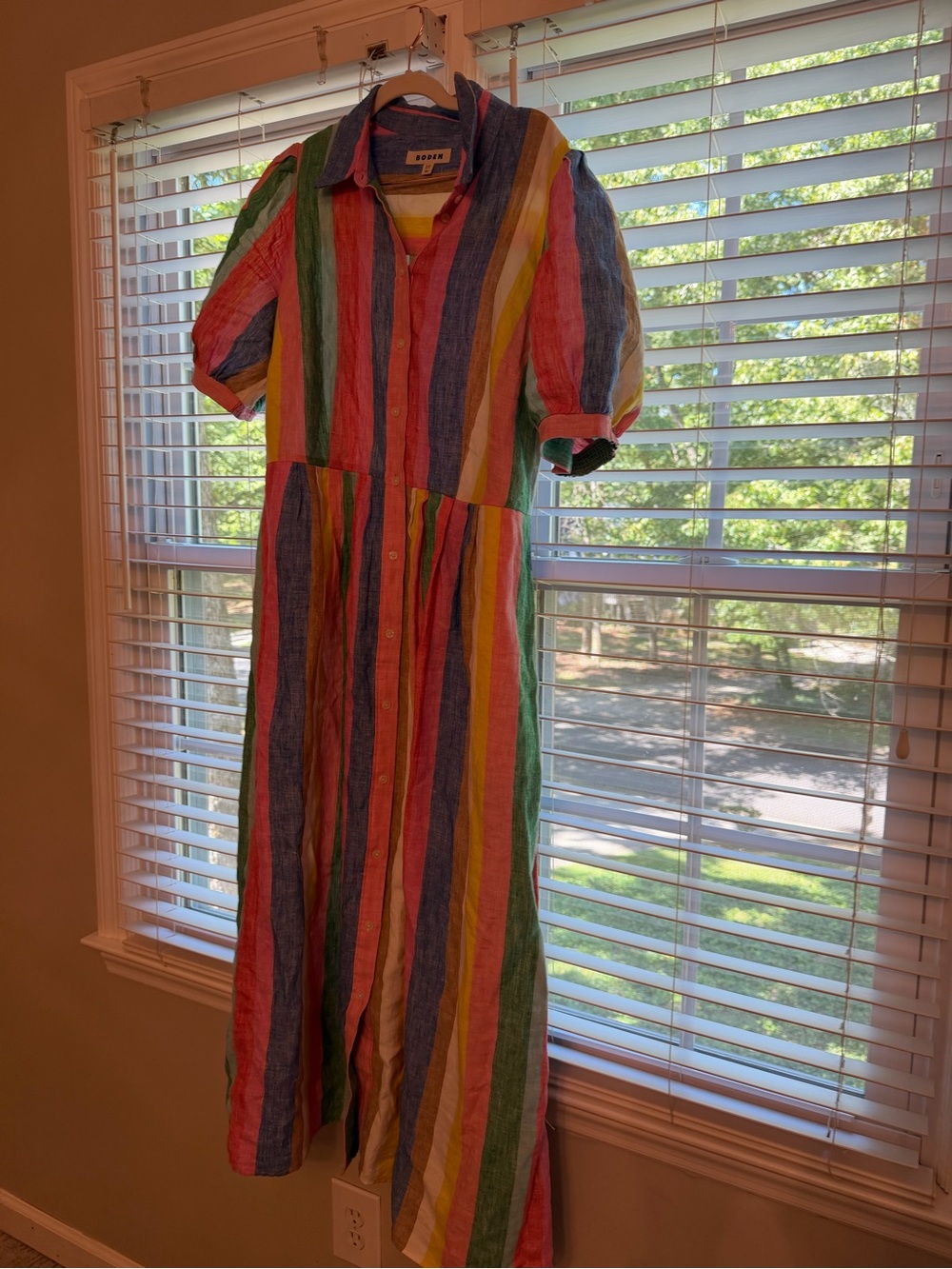 Boden Rainbow Striped Button-Front Dress with Tie Belt - Picture 7 of 12